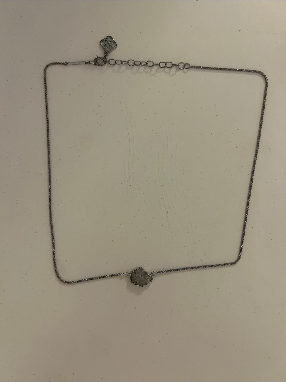 Kendra Scott Delicate Silver Chain Necklace with Light Gray Druzy Pendant